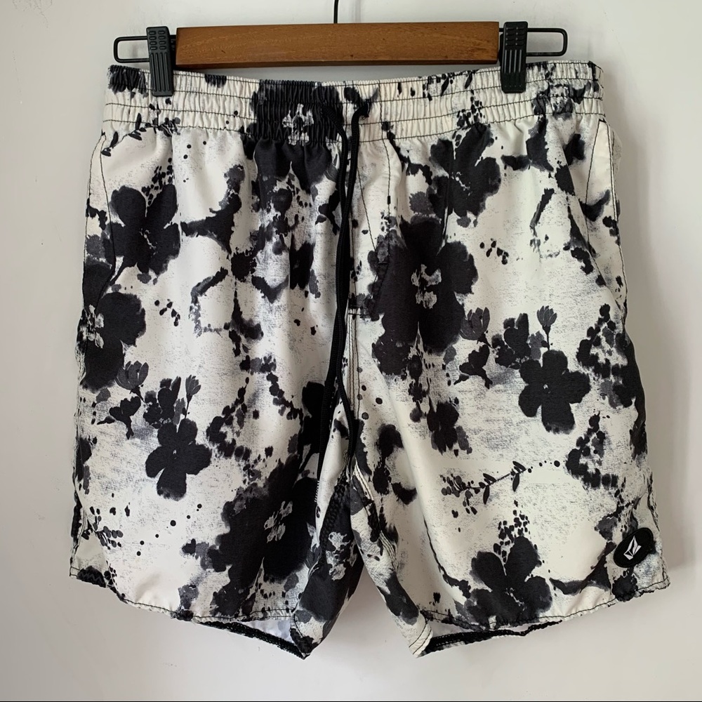 Volcom Black and White Tie-Dye Board Shorts